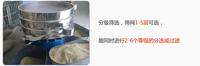 分級篩選，可篩1至5層篩網(wǎng)，能同時進行2至6個等級的分選或過濾