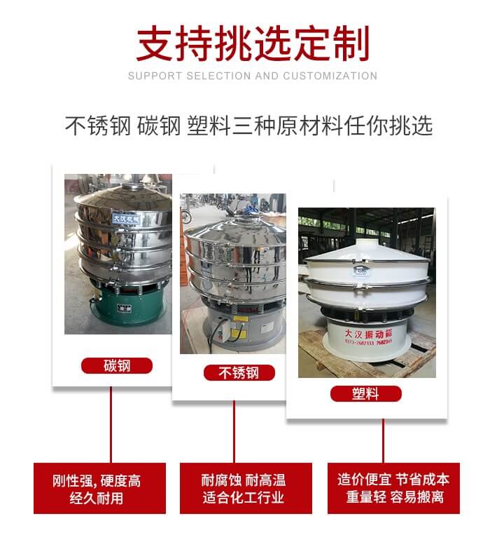 旋振篩可配置一到四層的篩網(wǎng)。旋振篩的篩分效率高，篩分精度高，篩分率高達(dá)96%。